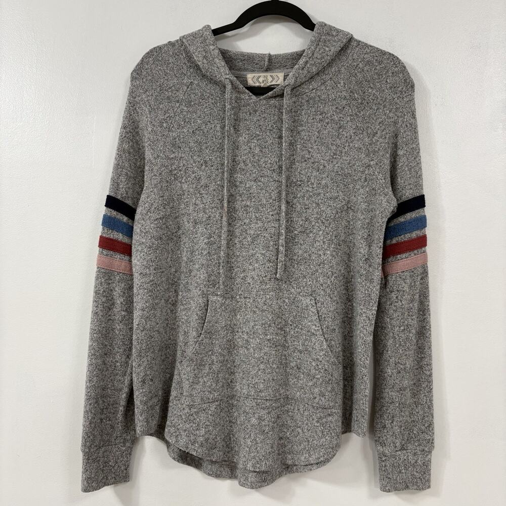 Pink Rose Womens M Gray Hoodie Varsity Stripe Sleeve Pullover Retro Sporty